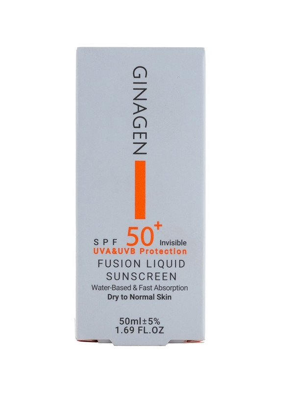 کرم ضدافتاب بی رنگ SPF50مناسب پوست خشک ونرمال برپایه اب جدب سریع ژیناژن