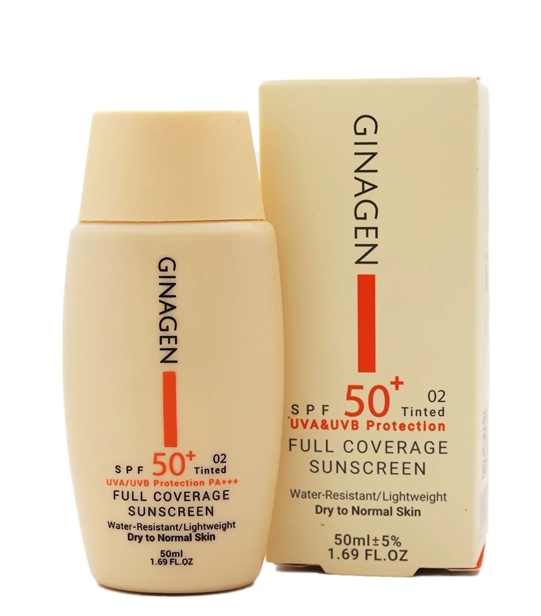 کرم ضد افتاب رنگی02 مناسب پوست خشک ونرمال SPF50 ژیناژن